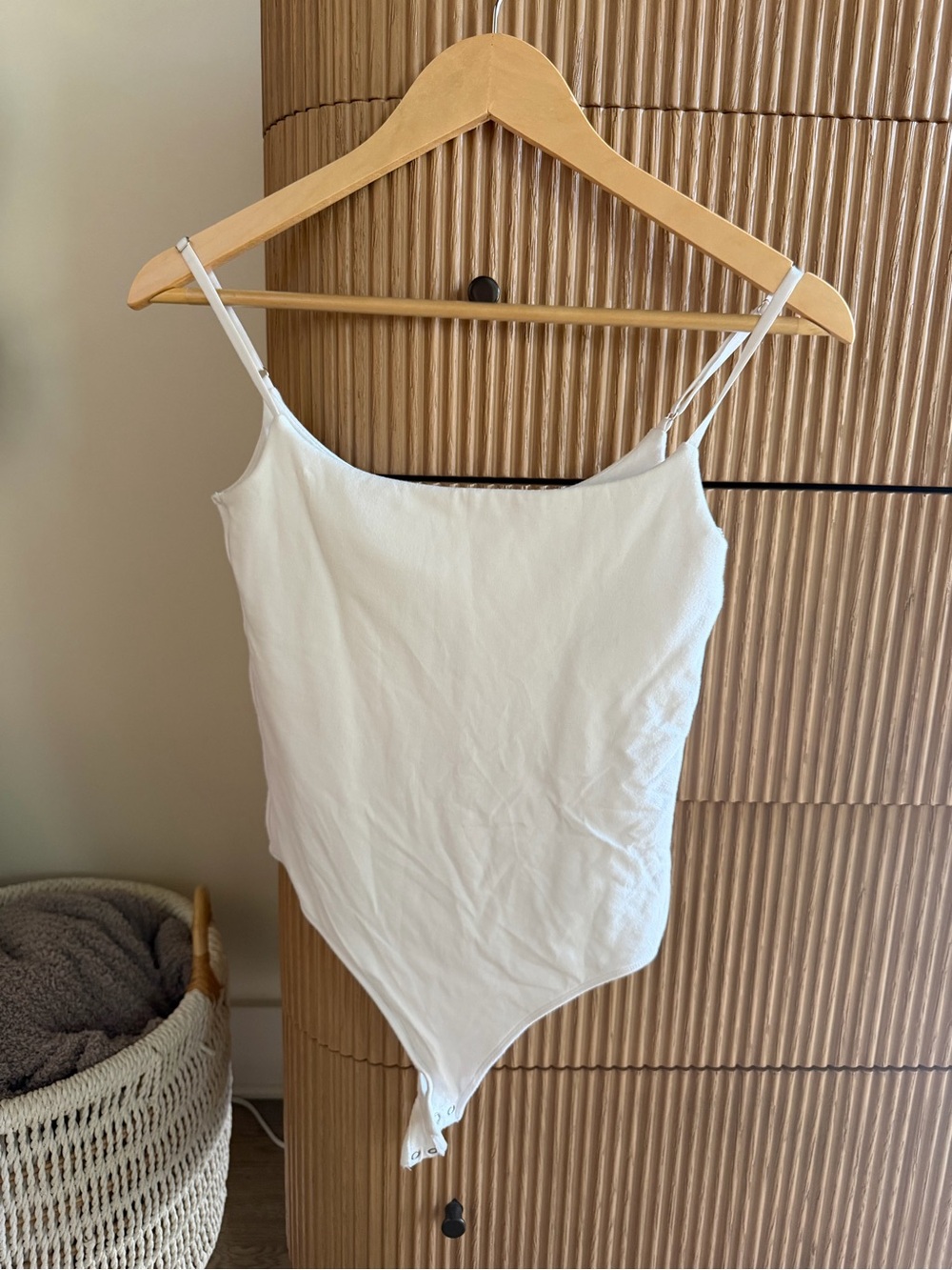 Abercrombie & Fitch White Ribbed Snap-Closure Bodysuit Tank